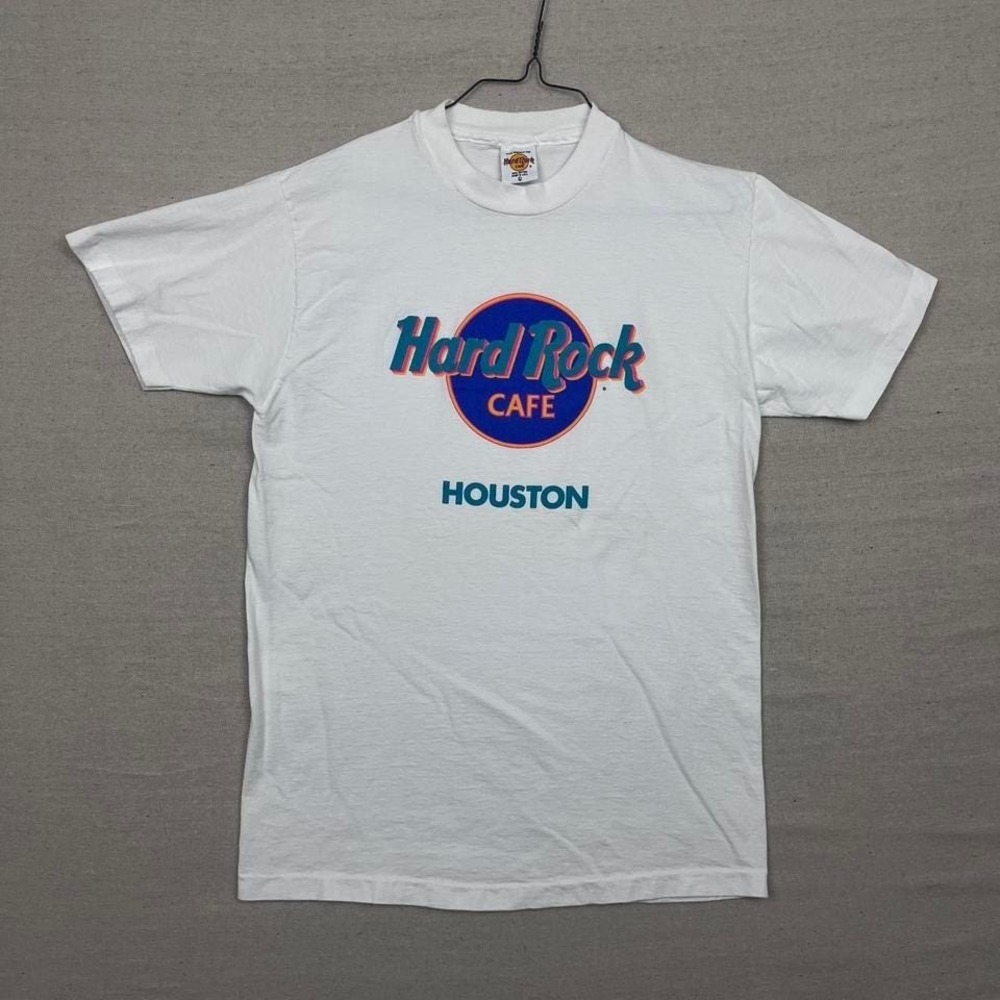Vintage 80s 90s Hard Rock Cafe Houston‎ White Paper Thin Graphic Tee Shirt